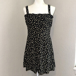 Y2K Trixxi Mini Women's Large Black Daisy Floral Milk‎ Maid Dress Sleeveless